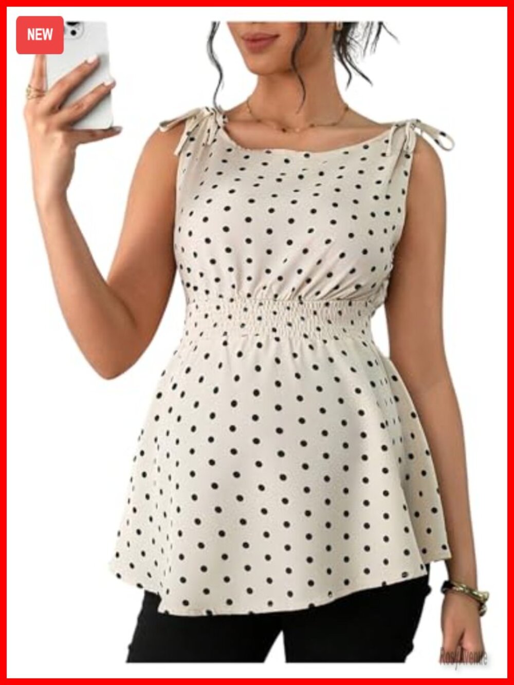 Maternity Polka Dots Peplum Babydoll Tank Top Tie Shoulder